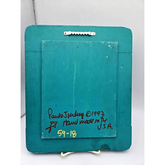 Vintage Hand Carved Painted Wood Mirror Folk Art Fish Rustic Turquoise 10"X12" - Picture 4 of 9